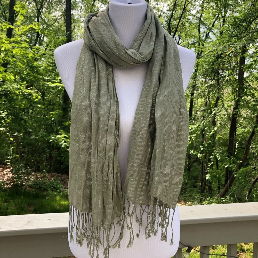 Sage Green & Silver Casual Scarf